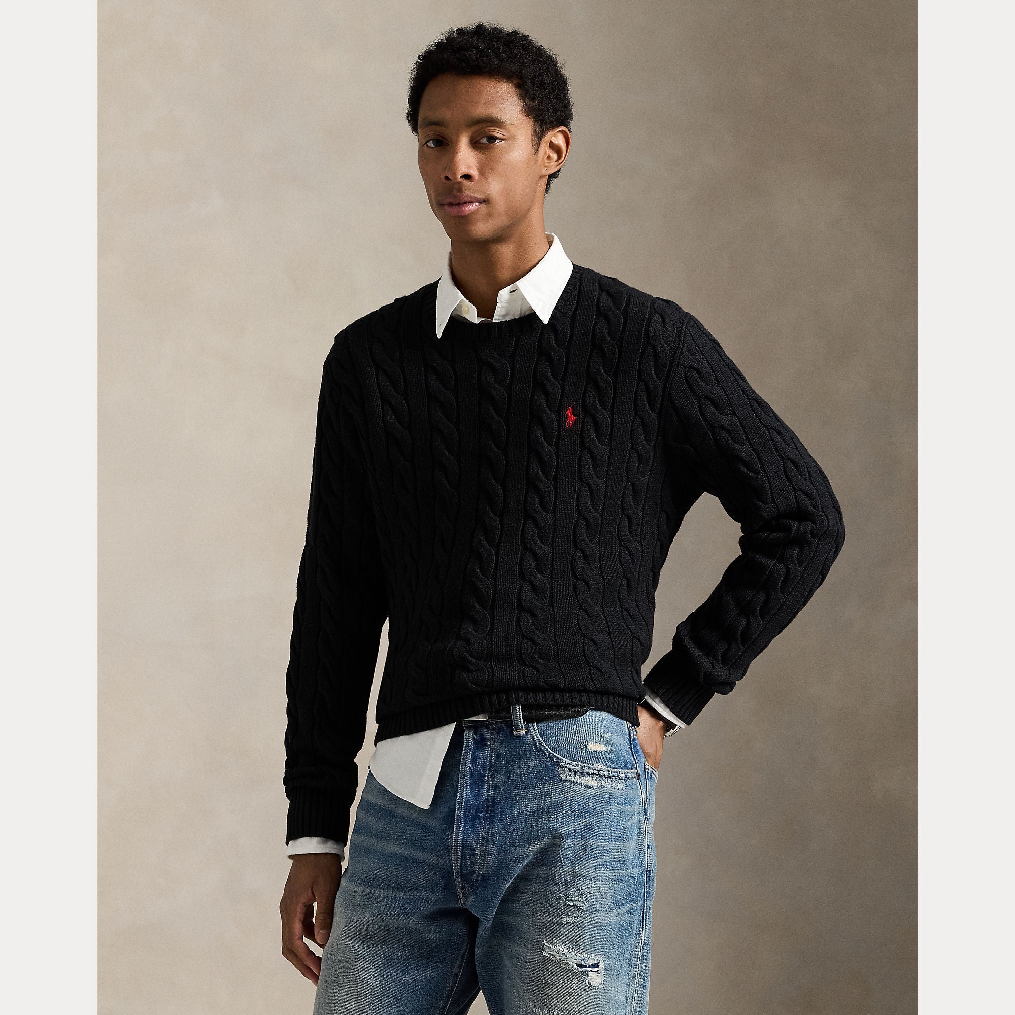 Polo Ralph Lauren miesten neulepaita Cotton Cable LS Drive Pullover, musta