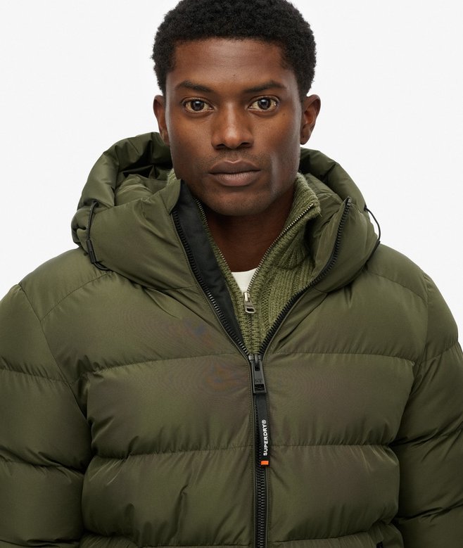 Superdry Miesten Talvitakki, Hooded Sports Puffer Jacket Tummanvihreä