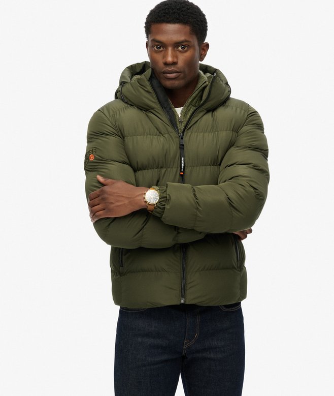 Superdry Miesten Talvitakki, Hooded Sports Puffer Jacket Tummanvihreä