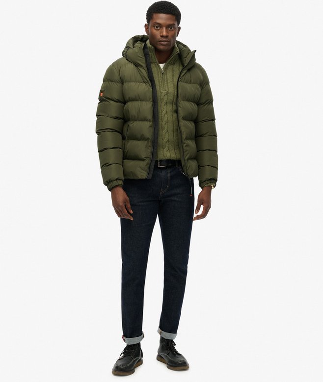 Superdry Miesten Talvitakki, Hooded Sports Puffer Jacket Tummanvihreä