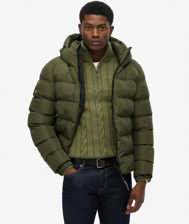 Superdry Miesten Talvitakki, Hooded Sports Puffer Jacket Tummanvihreä