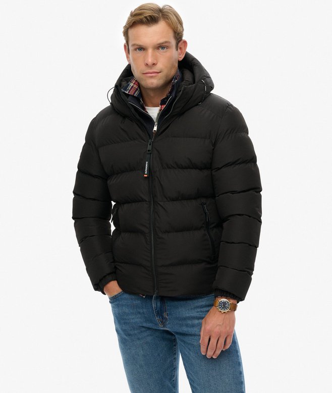 Superdry Miesten Talvitakki, Hooded Sports Puffer Jacket Musta