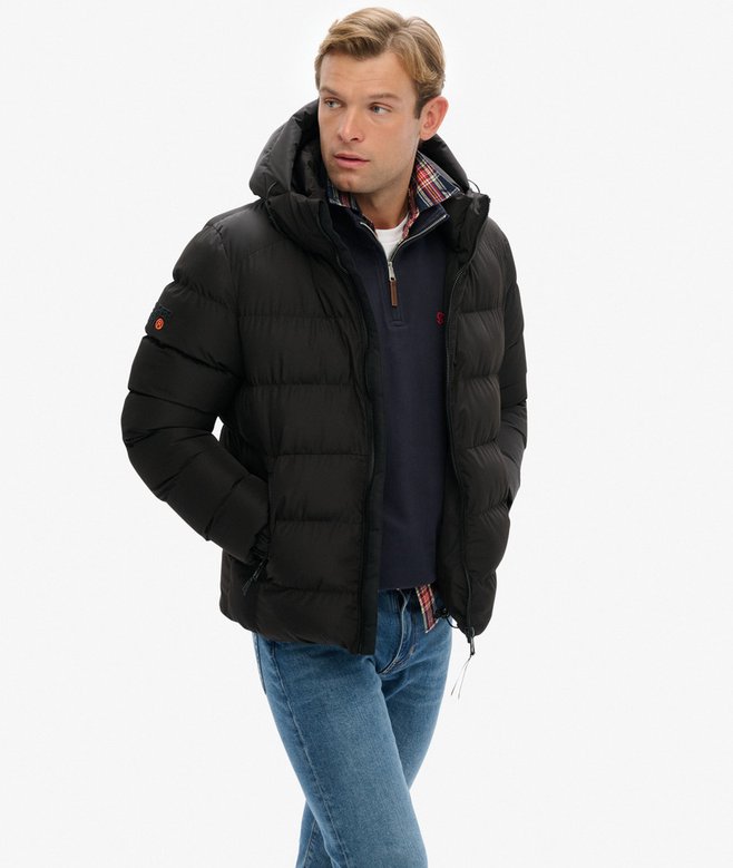 Superdry Miesten Talvitakki, Hooded Sports Puffer Jacket Musta