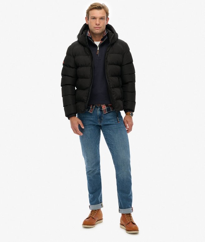 Superdry Miesten Talvitakki, Hooded Sports Puffer Jacket Musta
