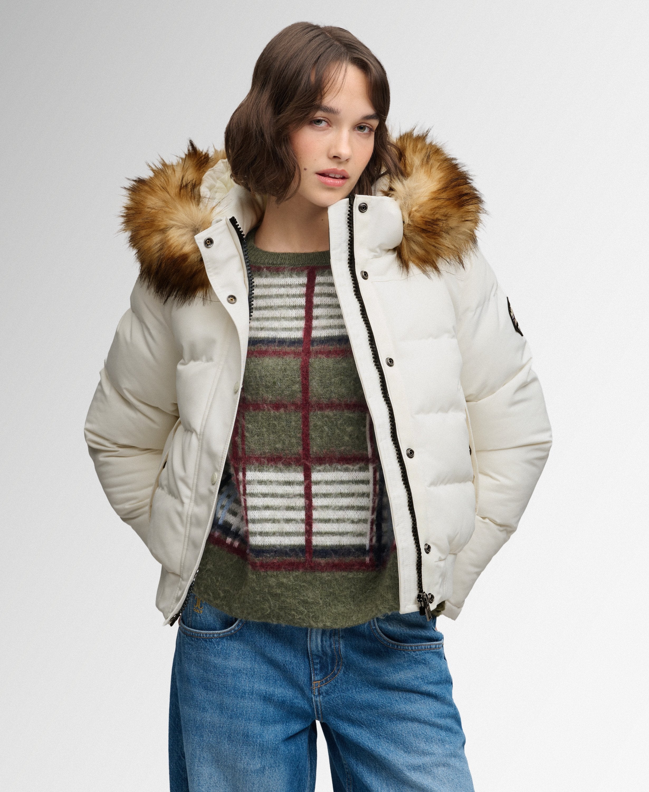 Superdry naisten toppatakki Everest Hooded Bomber, valkoinen