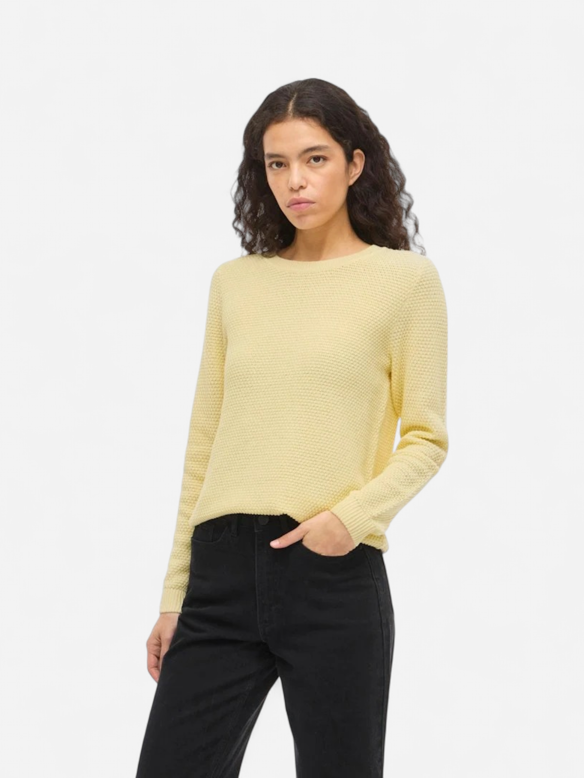 Vila naisten neulepaita VIDalo O-Neck L/S Knit Top-NOOS, Pastel Yellow - Kekäle.fi