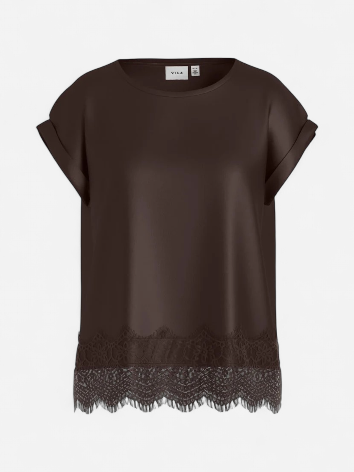 Vila naisten toppi, VIELLETTE S/S FULL SATIN LACE TOP NOOS Coffee Bean - Kekäle.fi