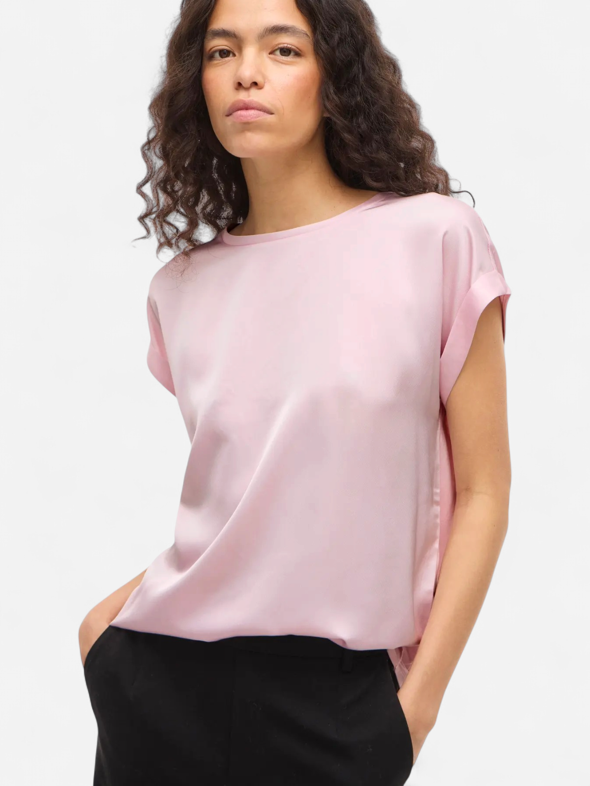 Vila naisten paita Viellette S/S Satin Top, Cherry Blossom - Kekäle.fi