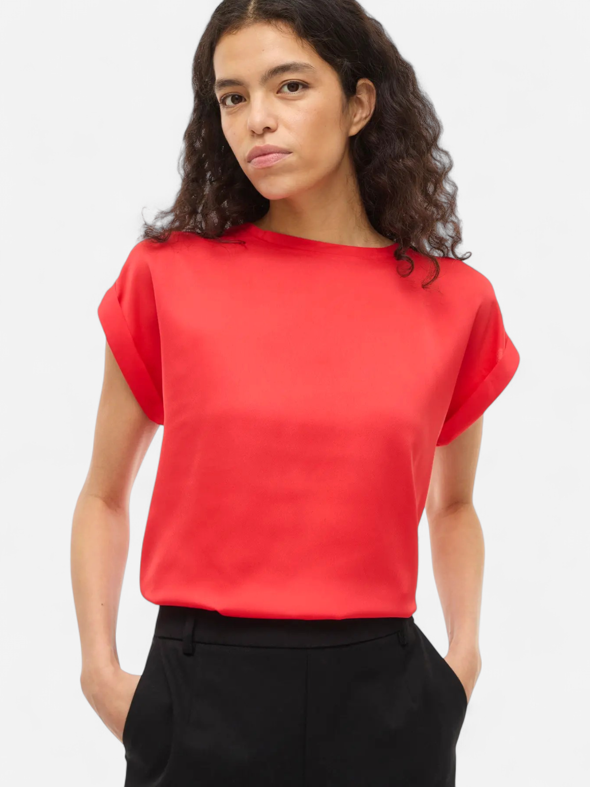 Vila naisten paita Viellette S/S Satin Top, Hibiscus - Kekäle.fi