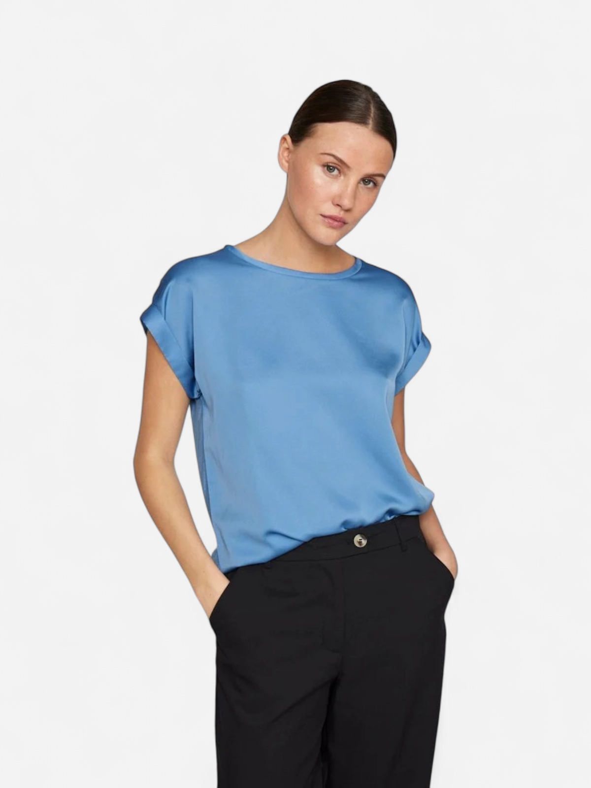 Vila lyhythihainen toppi, VIELLETTE S/S SATIN TOP Blissful Blue - Kekäle.fi