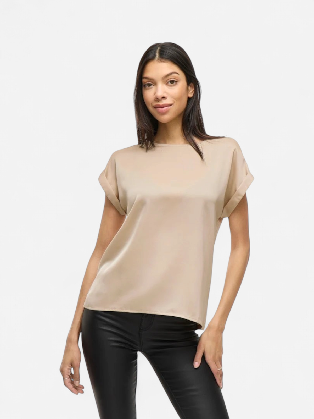 Vila lyhythihainen toppi, VIELLETTE S/S SATIN TOP Cement - Kekäle.fi
