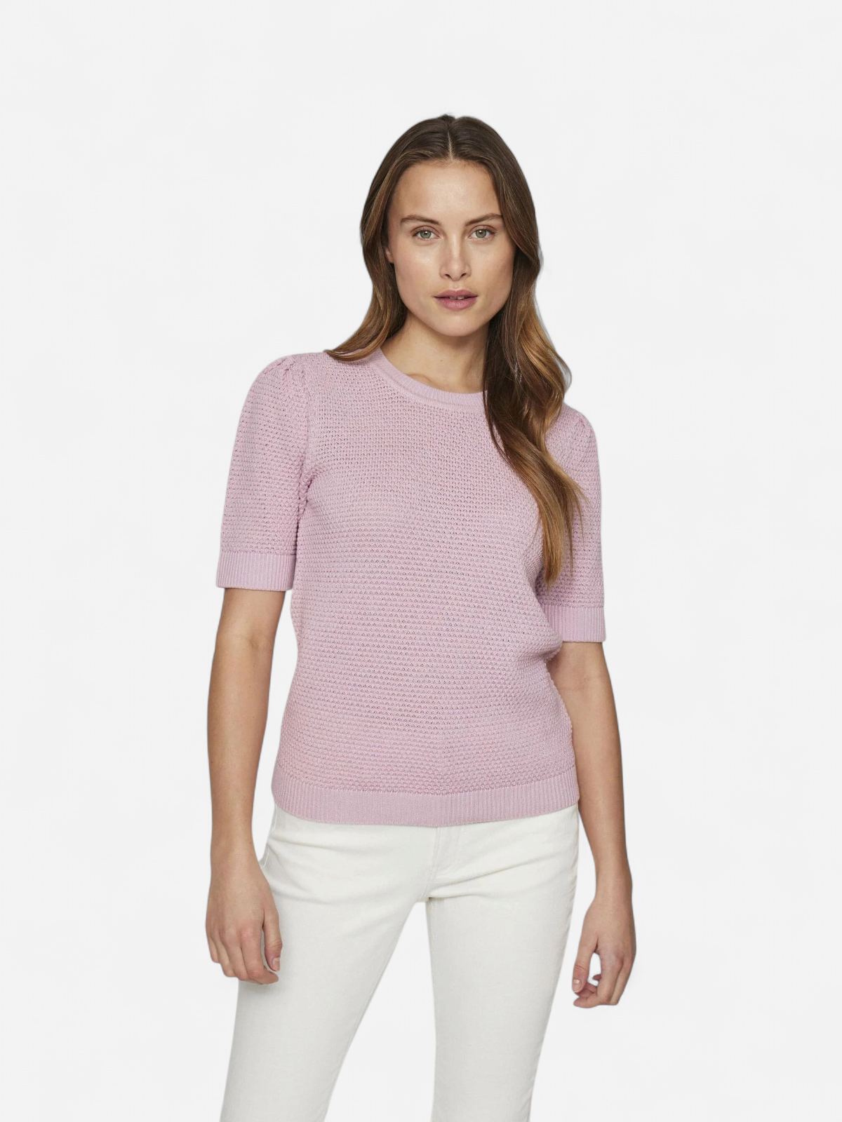 Vila naisten neulepusero, VIDALO O-NECK S/S KNIT TOP Vaaleanpunainen - Kekäle.fi