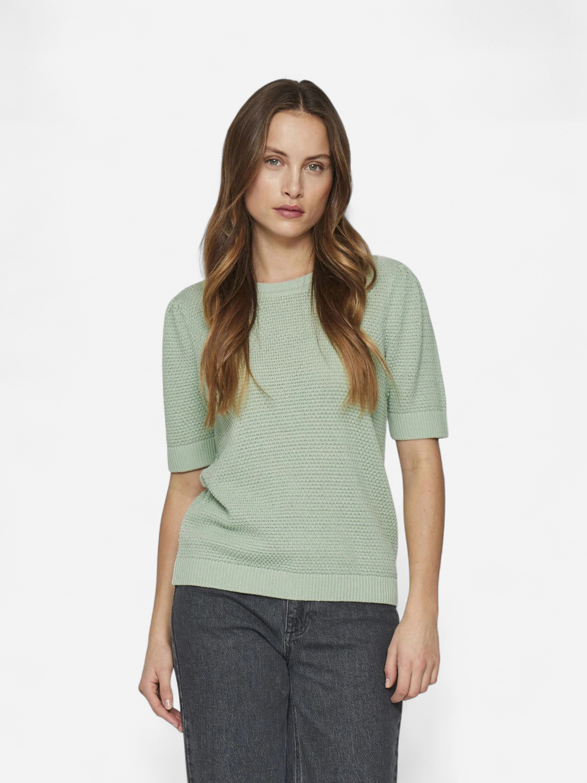 Vila naisten neulepusero, VIDALO O-NECK S/S KNIT TOP Vaaleanvihreä - Kekäle.fi