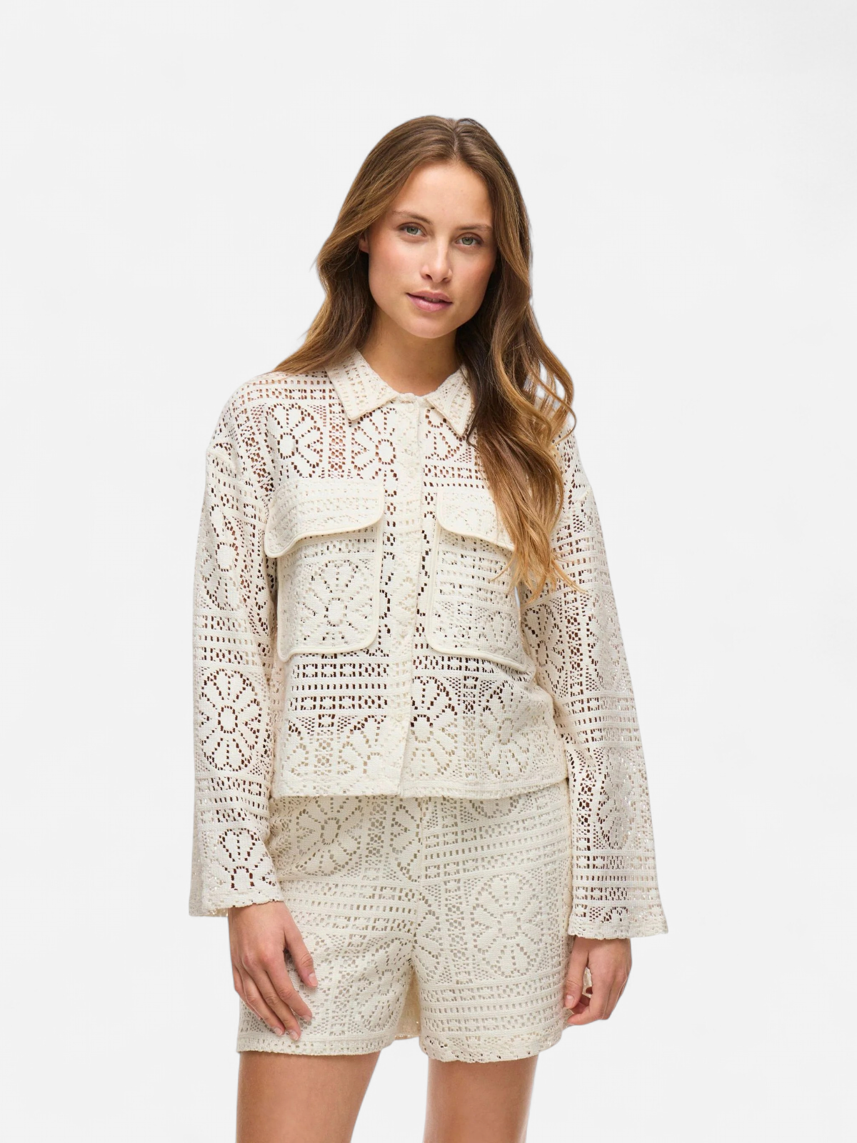 Vila naisten paita Vimerinda Crochet L/S Cardigan, birch - Kekäle.fi