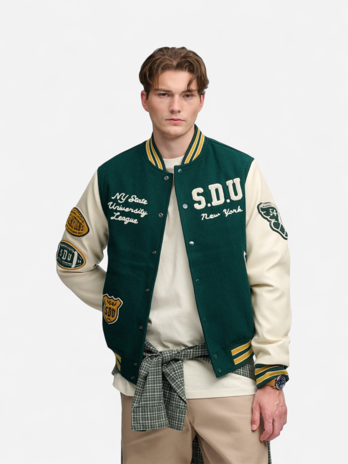 Vintage Patched Varsity Jacket TUMMANVIHREÄ - Kekäle.fi