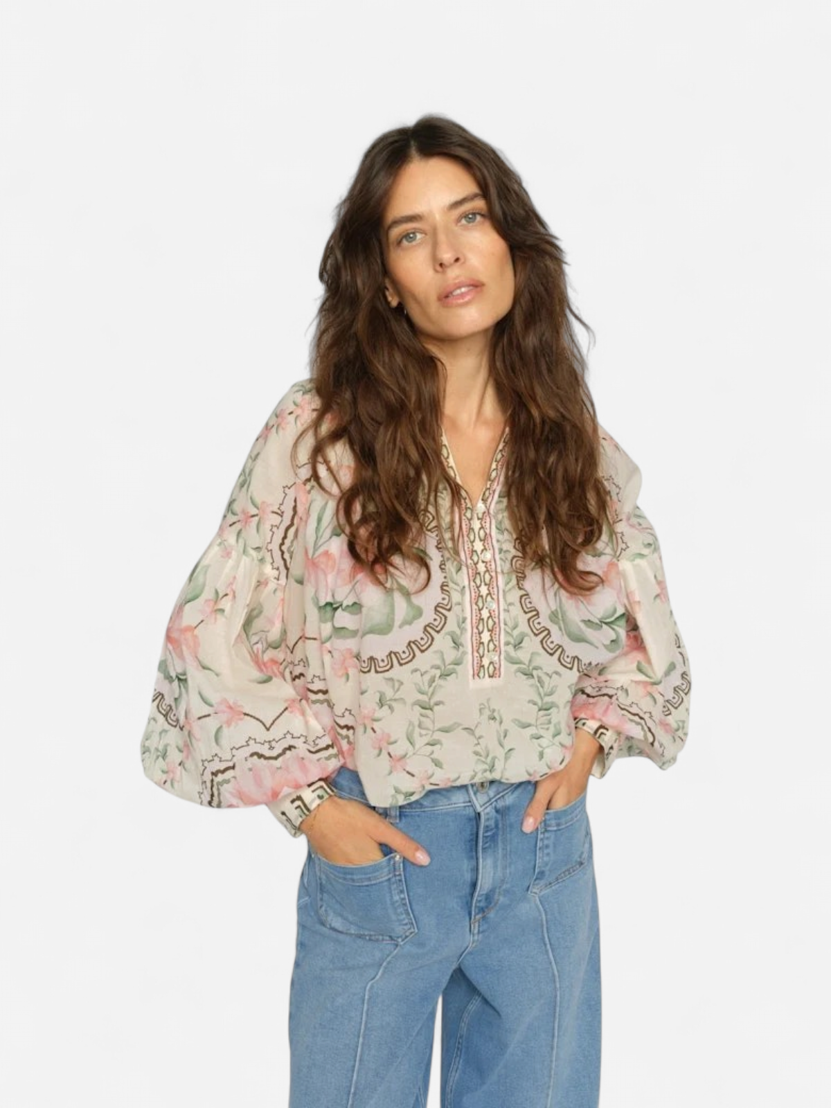 Mos Mosh naisten pusero Wylde Orchid Blouse, valkopohjainen kuosi - Kekäle.fi