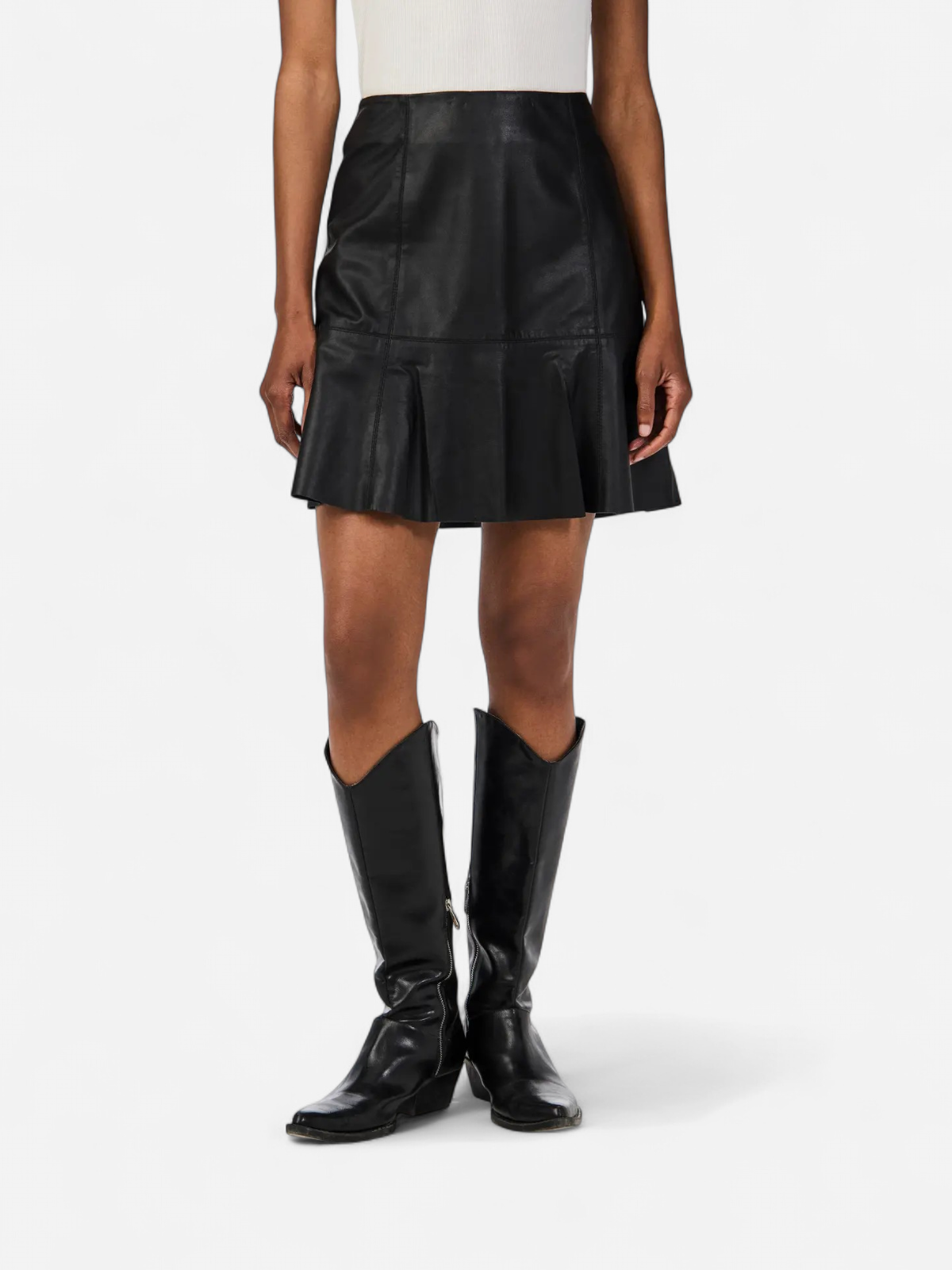 Y.A.S naisten nahkahame, YASCOLLY MW NAPLON LEATHER SKIRT Black - Kekäle.fi