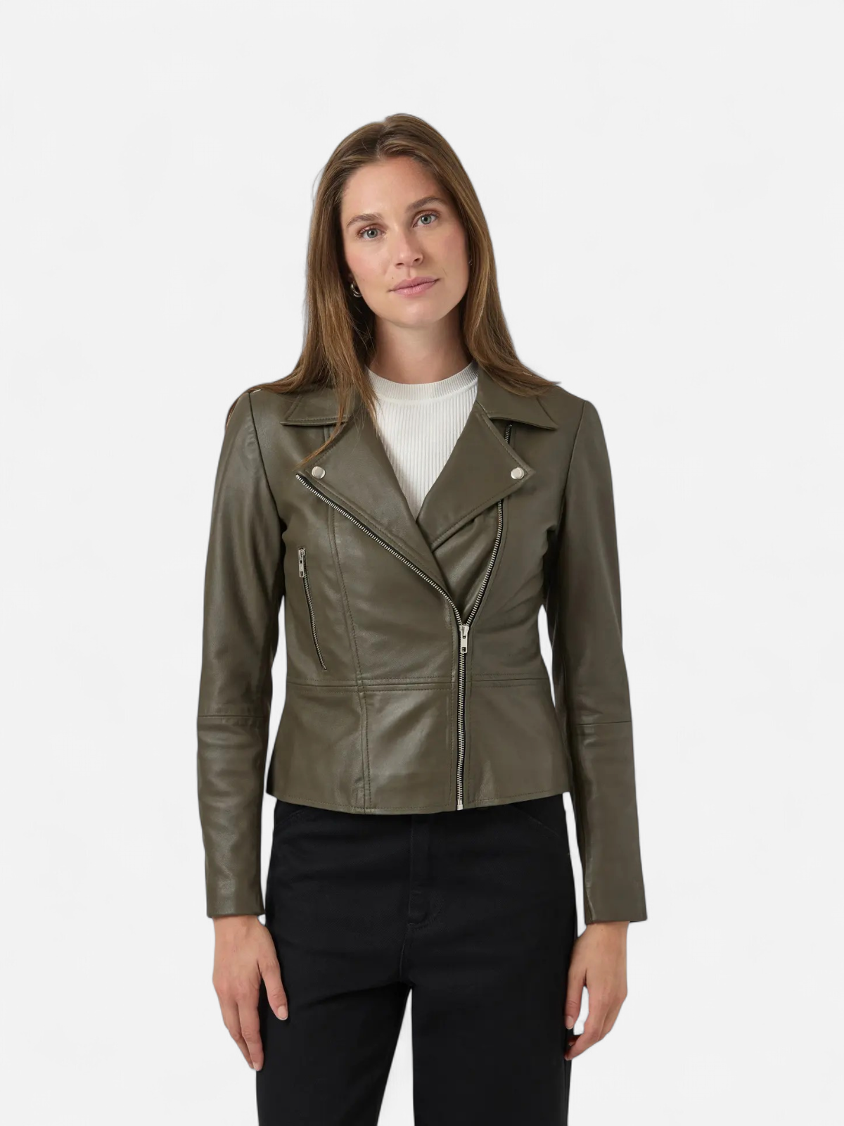 Y.A.S naisten nahkatakki, YASSOPHIE LEATHER JACKET Dark Olive - Kekäle.fi