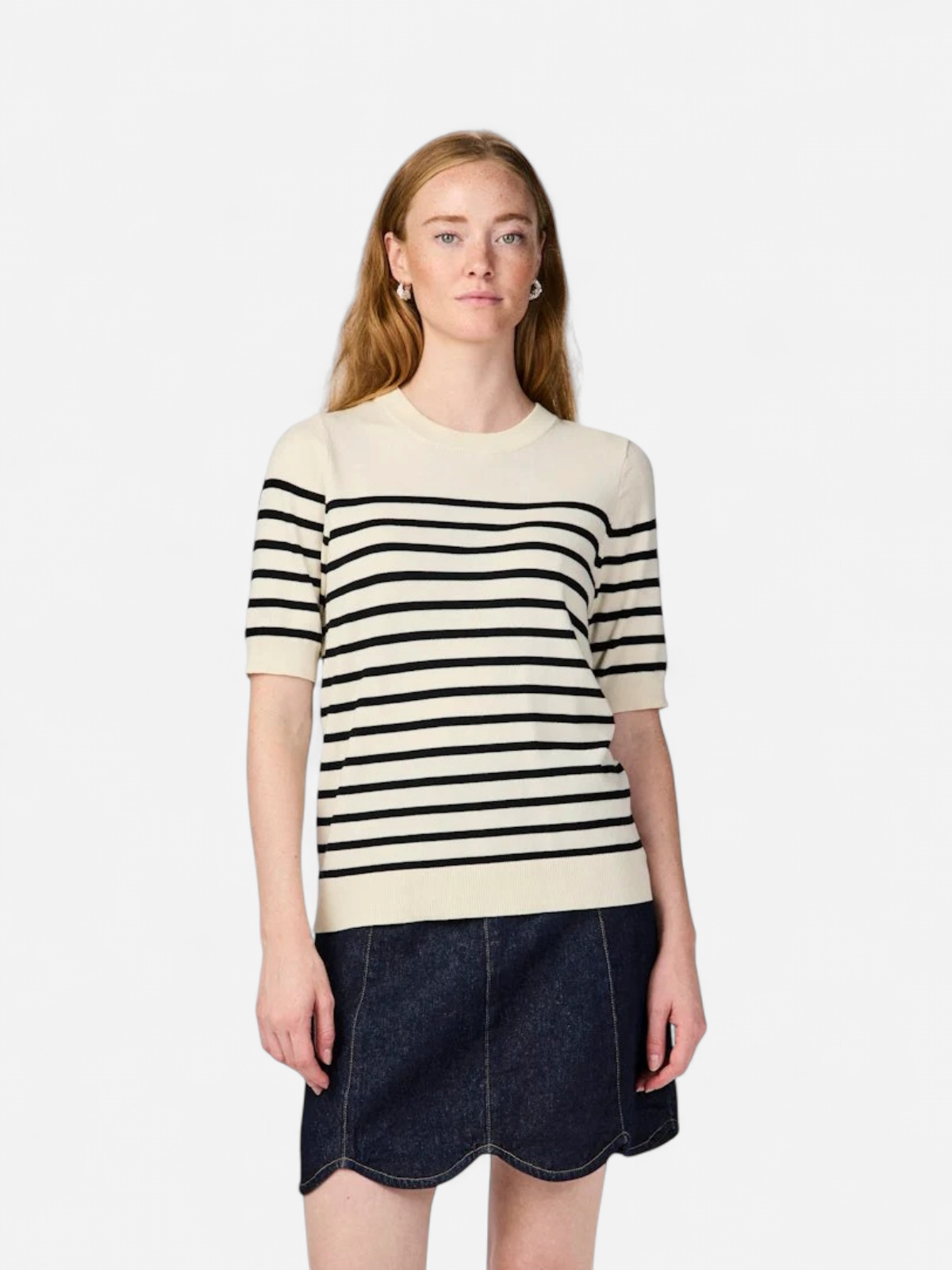 Y.A.S naisten neule, YASLENA SS KNIT PULLOVER S. Raidallinen Valkoinen - Kekäle.fi