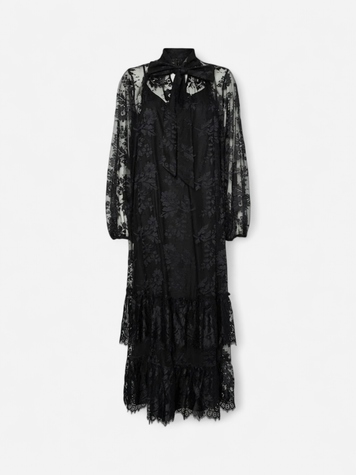 Y.A.S naisten mekko YASLACILLA LS LACE LONG DRESS, musta - Kekäle.fi