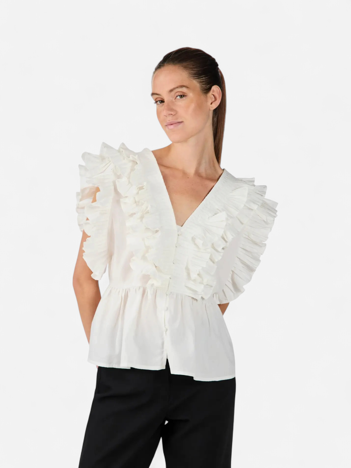YASRUNA CS RUFFLE TOP - D2D Star White - Kekäle.fi
