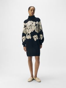 object-naisten-neulemekko-objray-l-s-knit-rollneck-dress-aop-noos-black-sandshell-flow-1