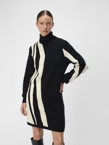 object-naisten-neulemekko-objray-l-s-knit-rollneck-dress-aop-noos-black-sandshell-vert-1