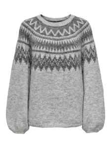 only-naisten-neulepusero-onlreykja-ls-o-neck-knt-harmaa-kuosi-1