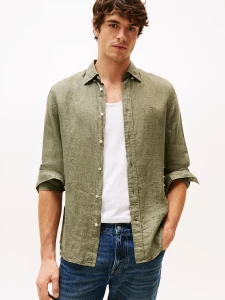 tommy-hilfiger-miesten-pellavapaita-pigment-dyed-linen-solid-tummanvihrea-1