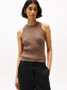 tommy-hilfiger-naisten-hihaton-neule-co-cable-fine-slim-sweater-tummanruskea-1
