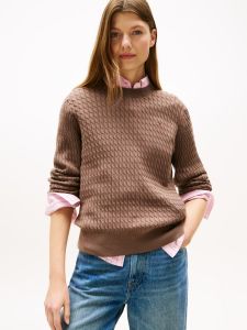 tommy-hilfiger-naisten-neulepusero-co-cable-c-nk-ls-sweater-tummanruskea-1