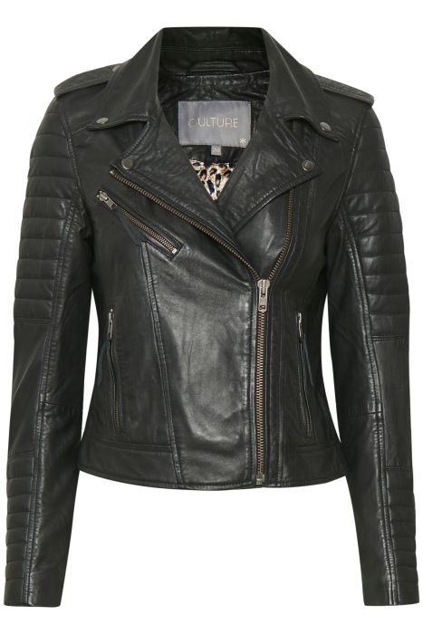 Culture Naisten Nahkatakki Cenzia Leather Jacket Musta - Kekäle
