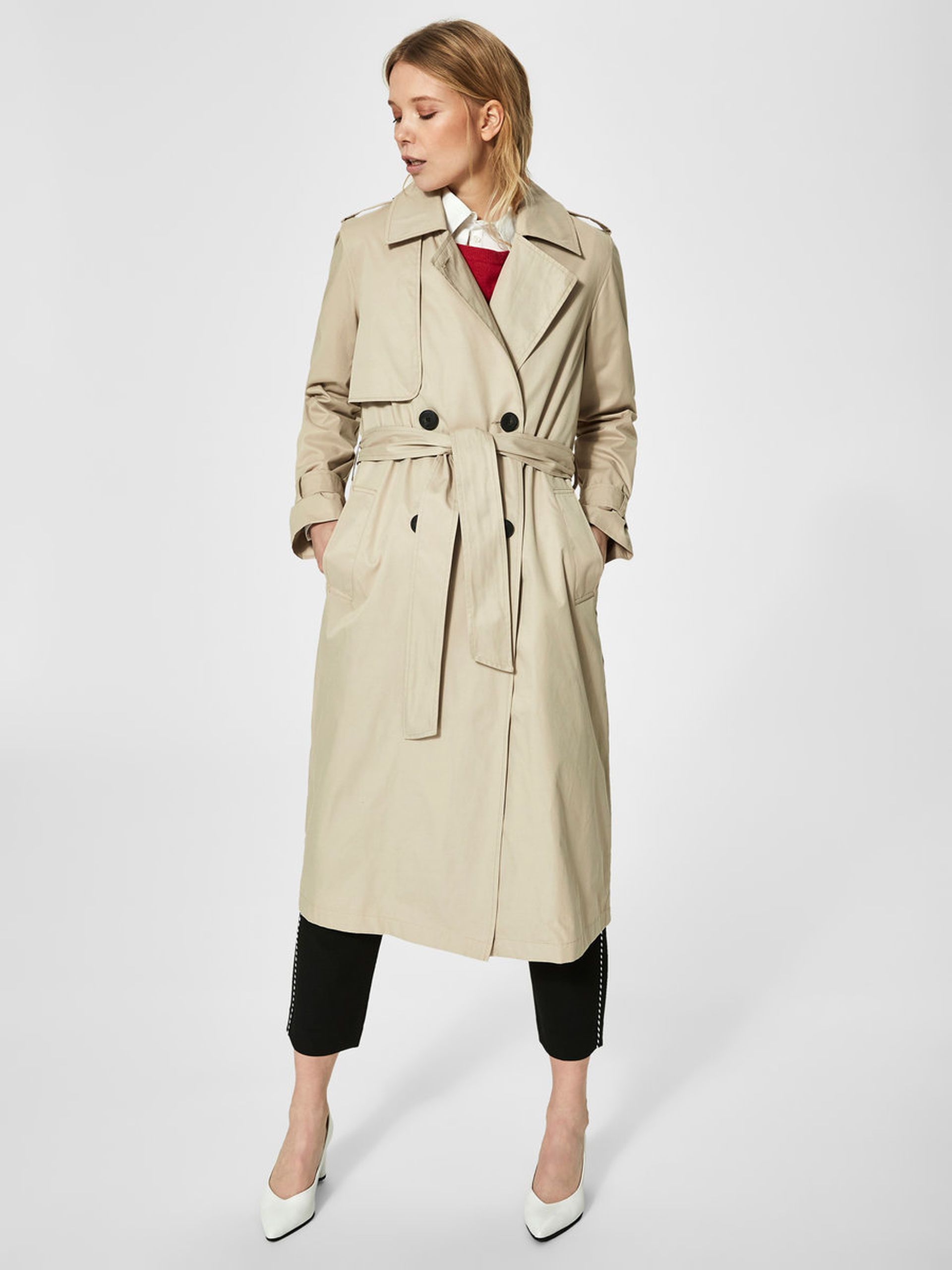 Selected Femme trenssi SLFWEEK LS TRENCHCOAT Vaalea Beige Kekale