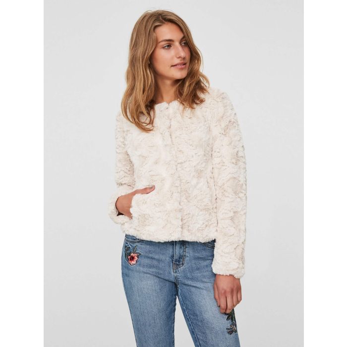 Curl short fake fur jacket oatmeal on sale