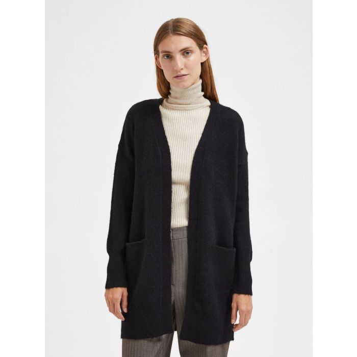 Selected Femme Naisten Neuletakki Lulu New Knit Long Cardigan Musta