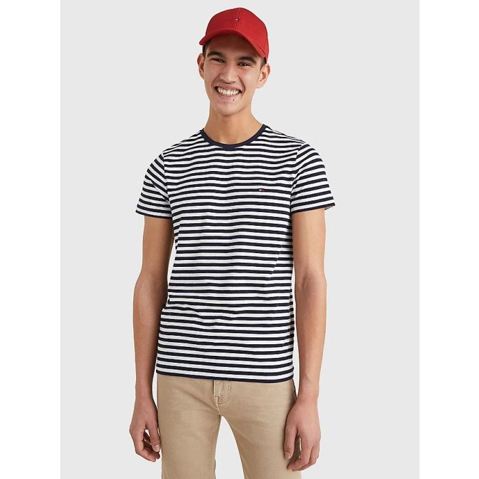 Tommy Hilfiger Miesten T-paita STRECH SLIM FIT TEE-VTT Raidallinen Sininen