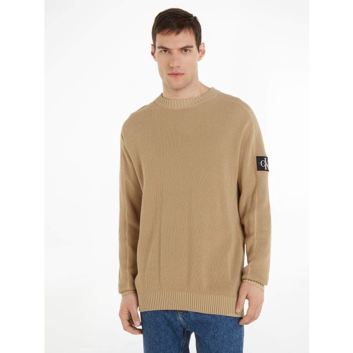 calvin-klein-jeans-neule-badge-waffle-mix-sweater-beige-1