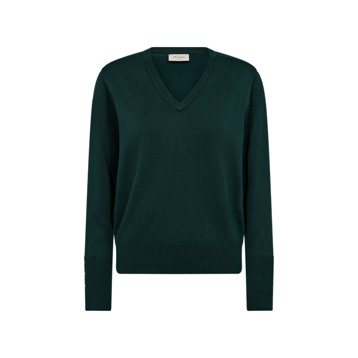 freequent-naisten-neule-katie-pullover-v-neck-tummanvihrea-1