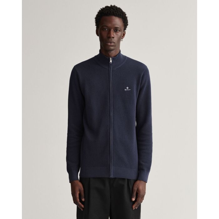 gant-miesten-neuletakki-cotton-pikee-zip-cardigan-tummansininen-1