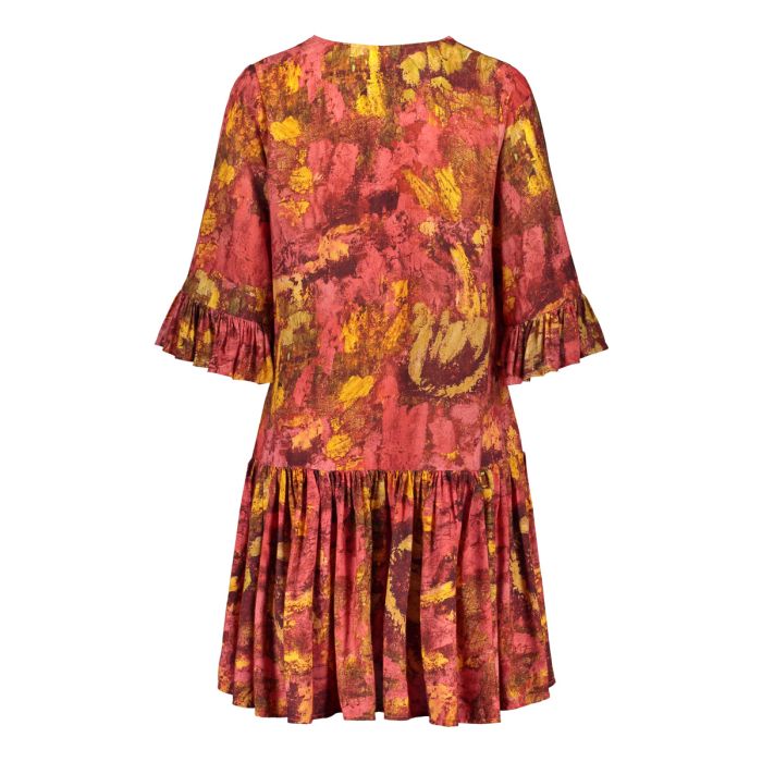 halo-naisten-lyhyt-pellavamekko-reidar-linen-mini-frill-dress-punainen-kuosi-7