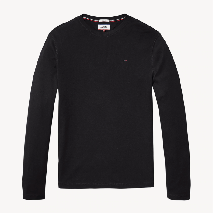 Tommy Jeans Miesten Trikoopusero, Original Rib Ls Tee Musta