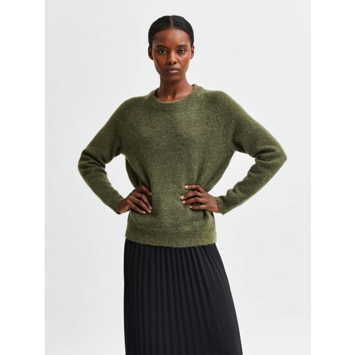 selected-femme-naisten-neule-slflulu-ls-knit-o-neck-noos-armeijanvihrea-1
