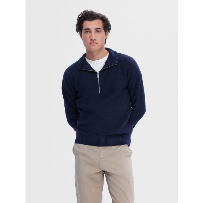 selected-neule-axel-ls-knit-half-zip-tummansininen-1