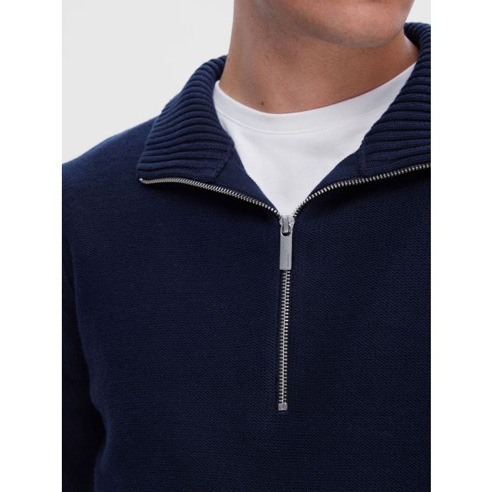 selected-neule-axel-ls-knit-half-zip-tummansininen-4