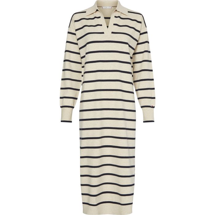 tommy-hilfiger-midimekko-soft-polo-midi-dress-ls-raidallinen-beige-1
