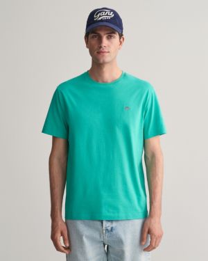 Gant Miesten T-Paita, REG SHELD SS T-SHIRT Vihreä
