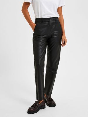 Selected Femme nahkahousut, SLFMARIE SHINO LEATHER PANT Musta