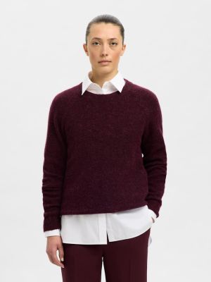 Selected Femme Naisten Neulepaita, Lulu LS Knit O-Neck Viininpunainen