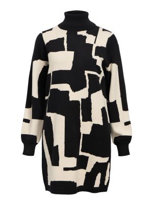 Object Naisten Neulemekko, OBJRAY L/S KNIT ROLLNECK DRESS AOP NOOS Black Sandshell Grap