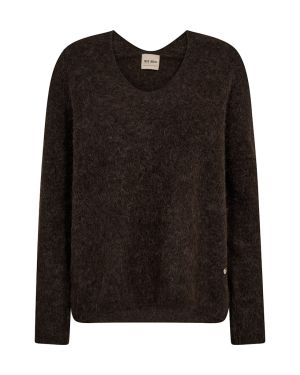 Mos Mosh neule, THORA V-NECK KNIT Tummanruskea